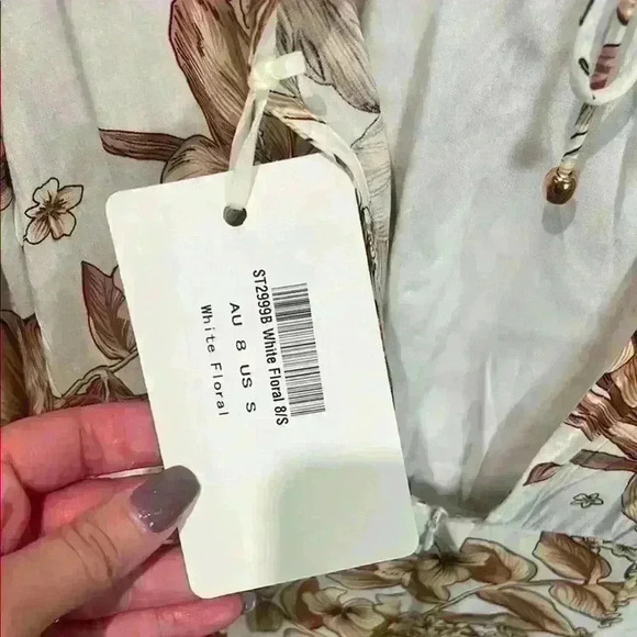 NWT Indikah sz S Brown and White Bishop Sleeve Midi Sundress - Picture 5 of 6